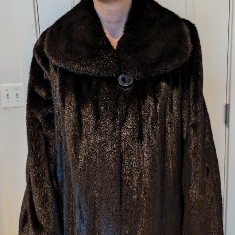Genuine Mink Fur Coat Full Length Dark Mink